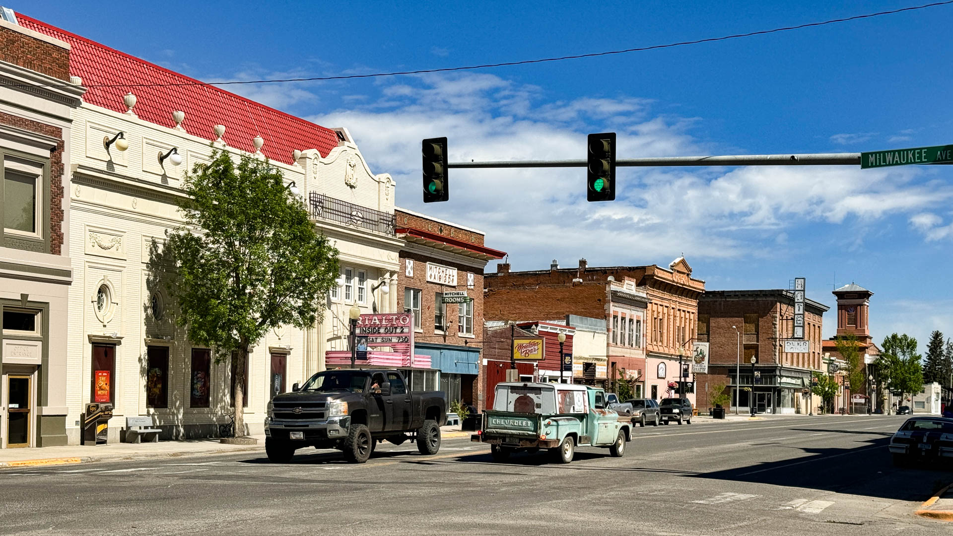 Main Street and storefronts in Deer Lodge, MT