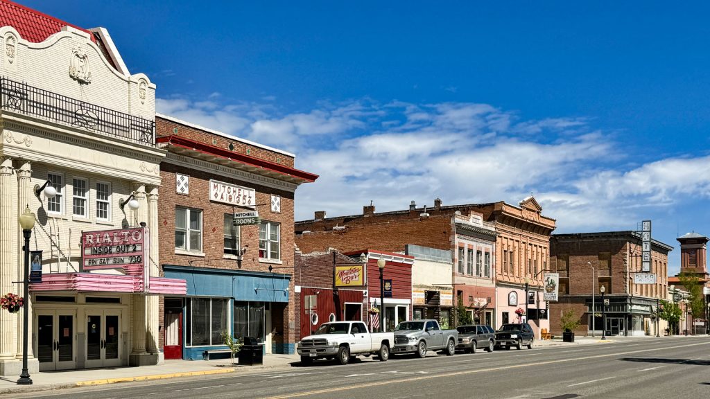 Main Street and storefronts in Deer Lodge, MT