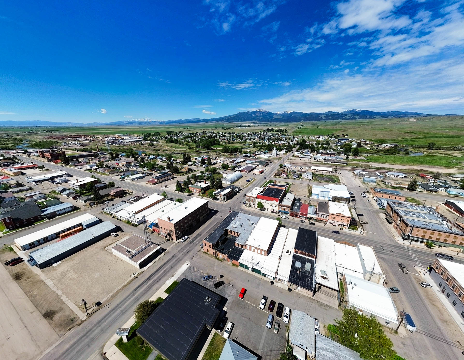 Aerial view of downtown Deer Lodge, MT